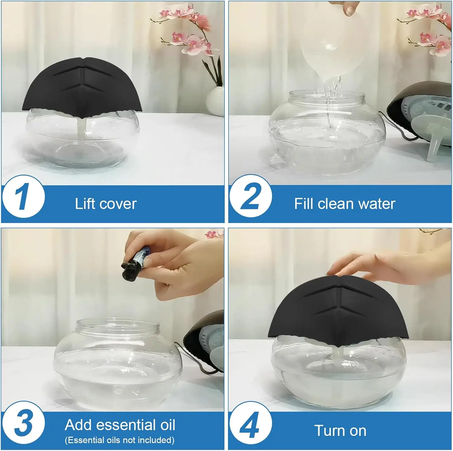 منقي هواء منقي هواء 7 ألوان LED أزرق فاتح محمول مدمج مع 4 زجاجات زيت عطري لغرفة النوم وغرفة المعيشة #5