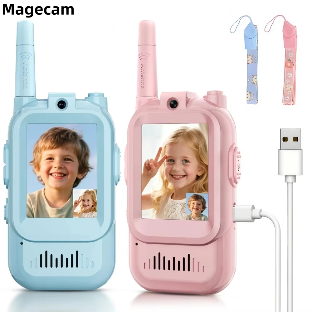 Walkie Talkie video Magecam per bambini Confezione da 2 giocattoli ricaricabili per bambini Giochi da campeggio per interni Viaggi Compleanno Gfits Videocitofono per bambini