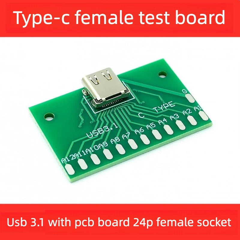 5pcs Type C Female Tester Board USB 3.1 24 Pin Female Connector Breakout for Current Conductivity Test