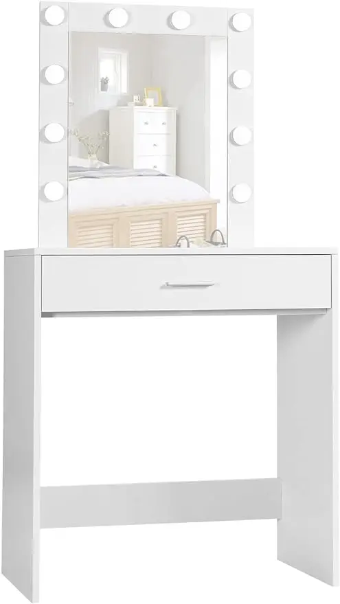 

Makeup Vanity Table with Lighted Mirror, Vanity Desk with Drawers, Bedroom Dressing Table,9 LED Blubs & Adjustable Brightness