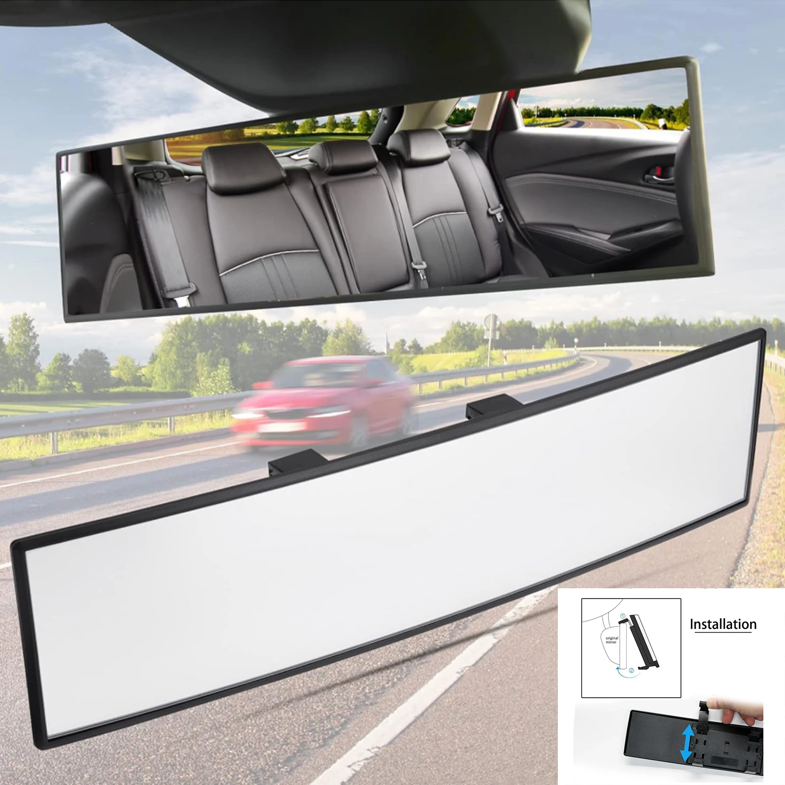 

300MM Wide Convex Interior Clip On Rear View Clear Mirror Universal Anti Glare Anti-fog Panoramic Rear View Mirror Curved Mirror