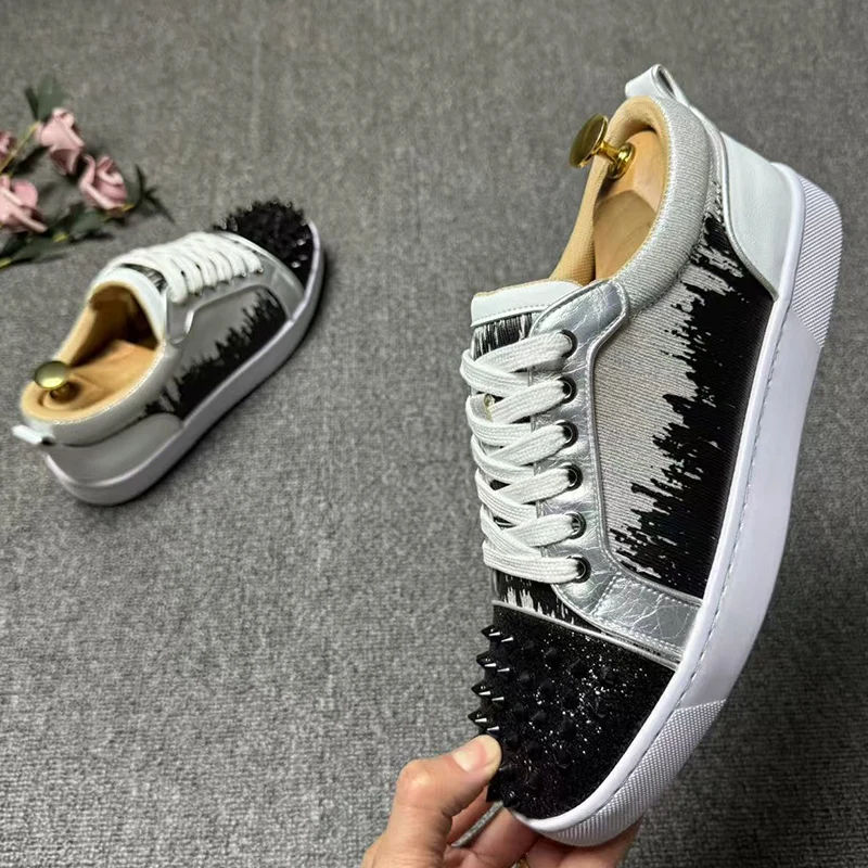 mens fashion stage nightclub spikes studded shoes lace-up flats platform shoe brand designer rivets sneakers stylish footwear