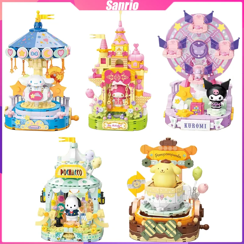 

Sanrio Building Blocks Kulomi Colorful Amusement Park Desktop Decoration Puzzle Assembling Model Toys Birthday Gifts for Kids