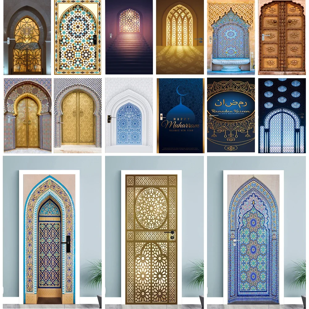 

Islamic Door Sticker Mural Self Adhesive Muslim Arch Door Wrap Stickers for Living Room Porch Wall Stickers Wallpaper Home Decor