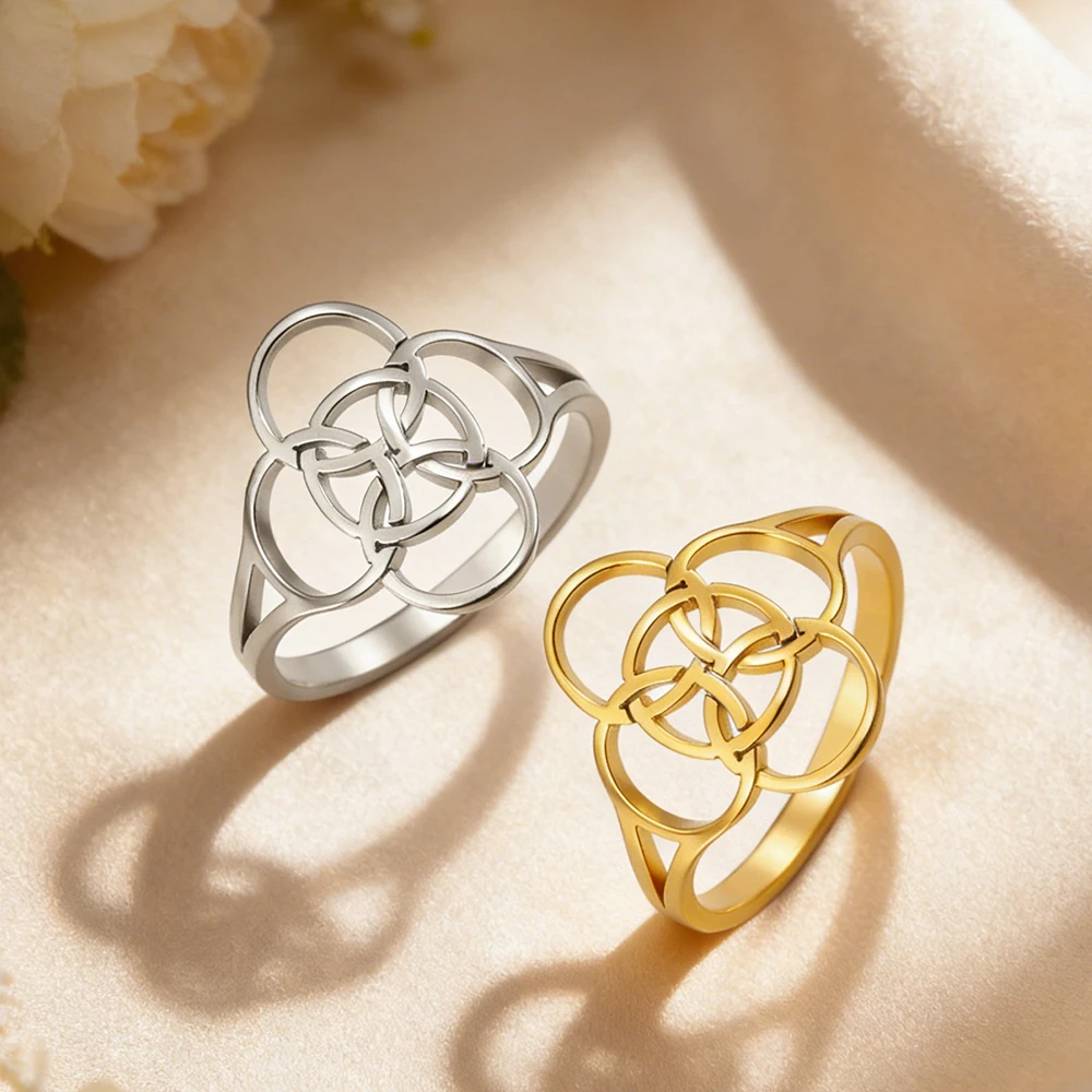 Dawapara Borromean Cross Symbol Stainless Steel Ring Celtics Five-Fold Protection Enlightenment Amulet  Religious Gift