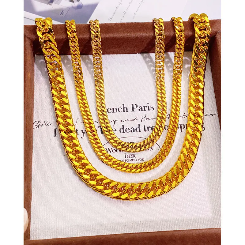 Thickened Gold Fortune Buckle Boss Necklace Men's 24K Gold AU999 - Pure gold fortune buckle chain, domineering and eye-catching