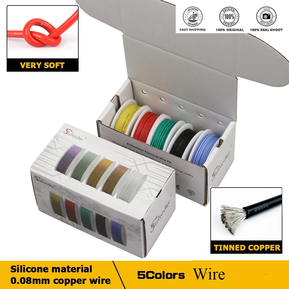 

22AWG 60m Flexible soft Silicone Cable Wire 10 colors (box 1+box 2 Stranded Wire Kit) Tinned Copper insulation Electrical Wire