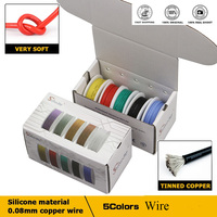 50m/box 30awg (5 colors Mix Set Kit) Insulation stranded wire Flexible soft Silicone Electronic Wires Tinned Copper Cable Wire