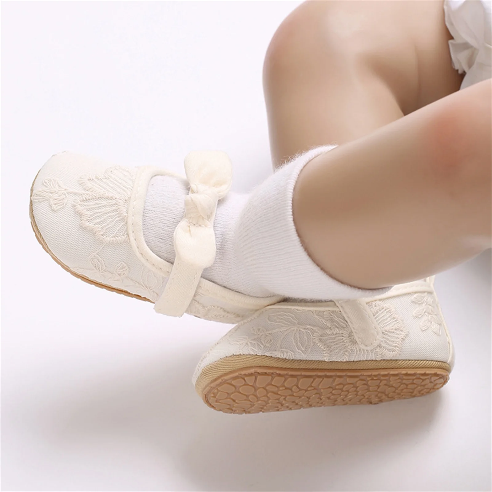 Baby Girls Princess Lace Shoes Soft Bow Embroidery Flower Non-slip First Walker Shoes Toddler Baby Girls Shoes