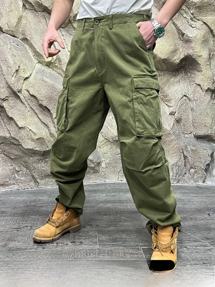 Cool Men's Loose Cotton Workwear Casual Pants American High-End Style Washed Pure Cotton Street Style Autumn Fashion