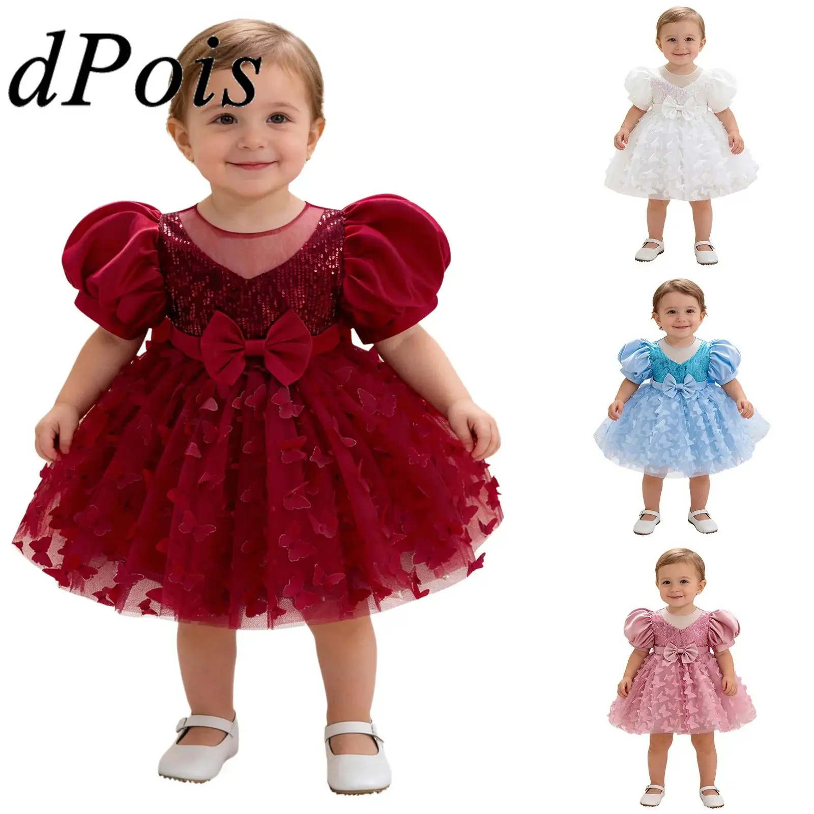 

Girls Cute Cosplay Princess Dress Fancy Party Dress Bows Tulle Dress for 1st Birthday Christening Wearfestive Baptism Gown
