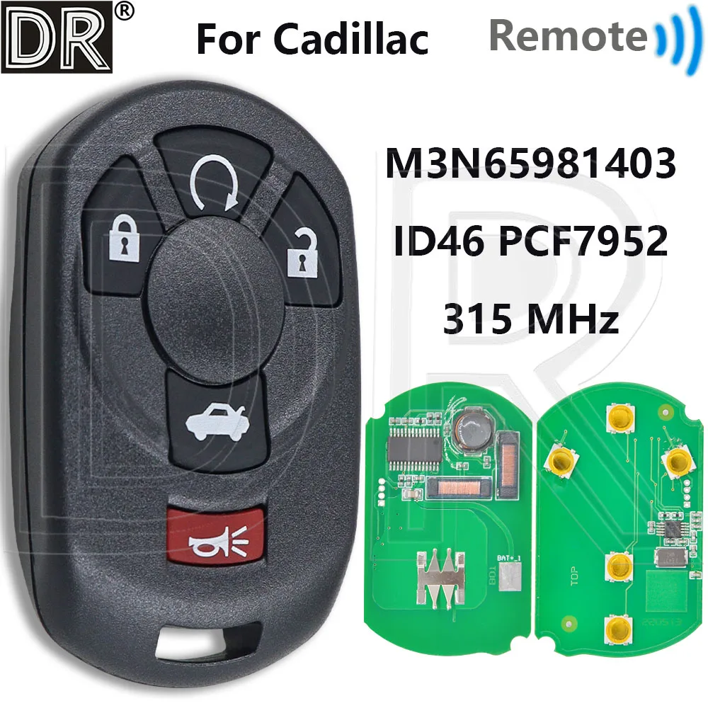 

Отличный M3N65981403 ID46 PCF7952 315 МГц ключ дистанционного управления для автомобиля без ключа для Cadillac STS Chevrolet Corvette 2005 2006 2007