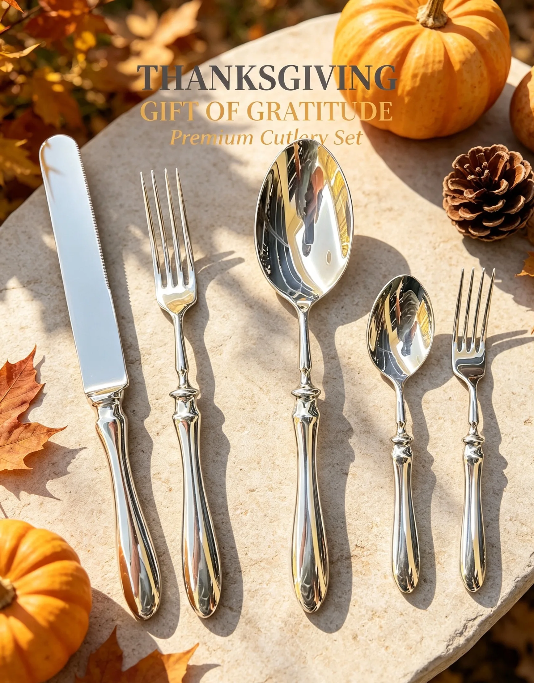 5Pcs Gourd Handle Cutlery Set 420/304 Stainless Steel, Mirror Finish, Thanksgiving Family Dinner Tableware Holiday Gift