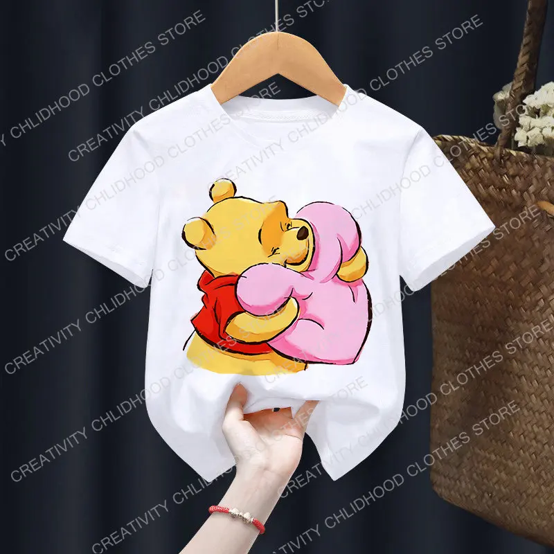 Camiseta de dibujos animados de Winnie The Pooh para niños, ropa de Disney Piglet Tigger para niños y niñas, camiseta Kawaii para niños, camiseta