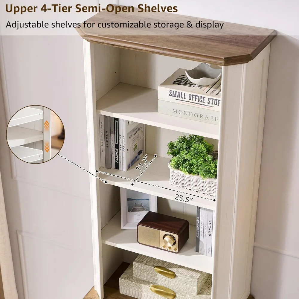 Estante estilo fazenda de 72 polegadas de altura com armazenamento e prateleiras ajustáveis