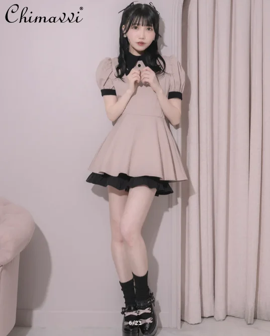 

Japanese Sweet Girl Women's Dress Set Mine Series Mass-produced Bow Ruffle Edge Short-sleeved Top and Shorts Cute Two-piece