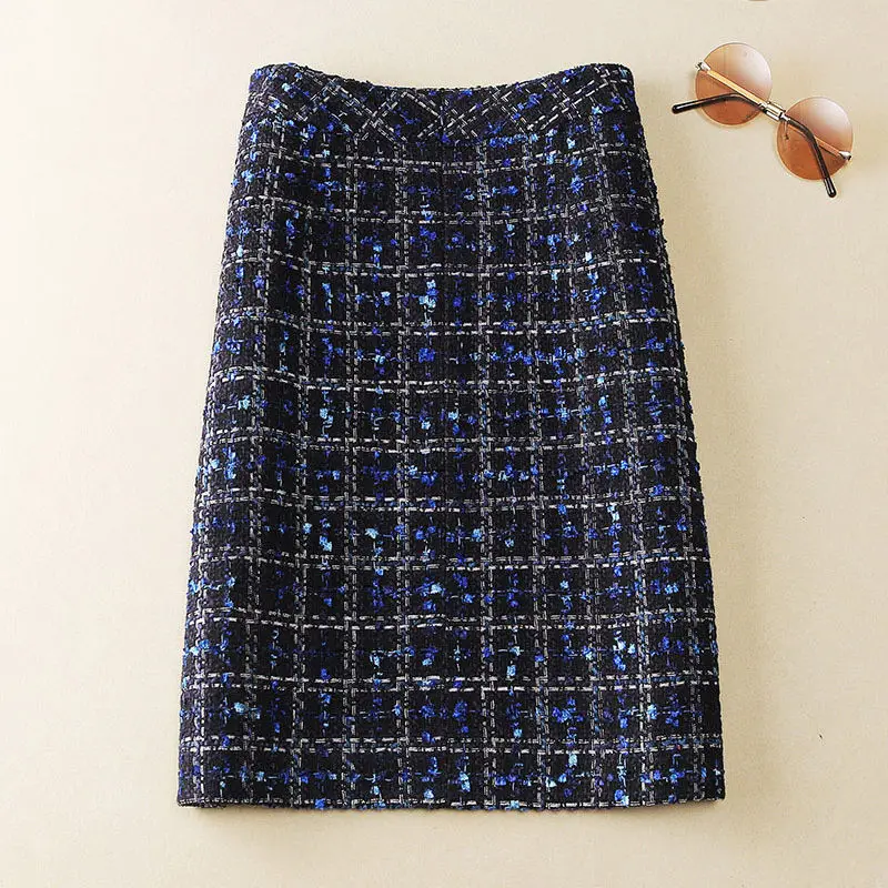 Women's High Waisted Tweed Woolen Skirt, Knee Length, A-Line, Booty Skirts, Small, Korean Style Fashion, Autumn, Winter, New