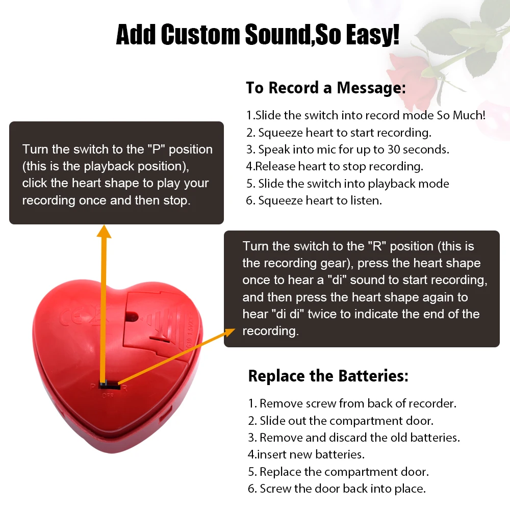 Lover love heart-shaped recording box 30 seconds recording playback DIY plush toy extrusion pronunciation recording images - 6