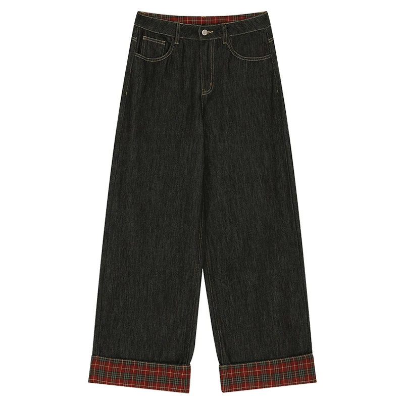 ELFSACK 2025 automne nouveautés décontracté rétro motif à carreaux Patchwork conception Demin cheville longueur pantalon pour femme