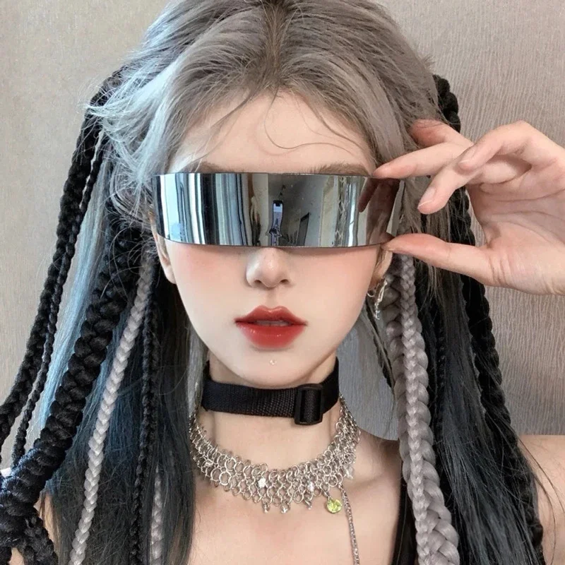 Future Warrior Rimless Sunglasses One Piece Lens Wrap Around Cyber Punk Futuristic Men Women Hip Hop Party Sun Glasses  Bar KTV