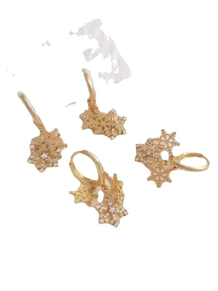 

14K Gold-Color Three-hung Snowflake Earrings Copper-plated Gold Fashionable Temperament Women's Tide Earrings Ear Accessories