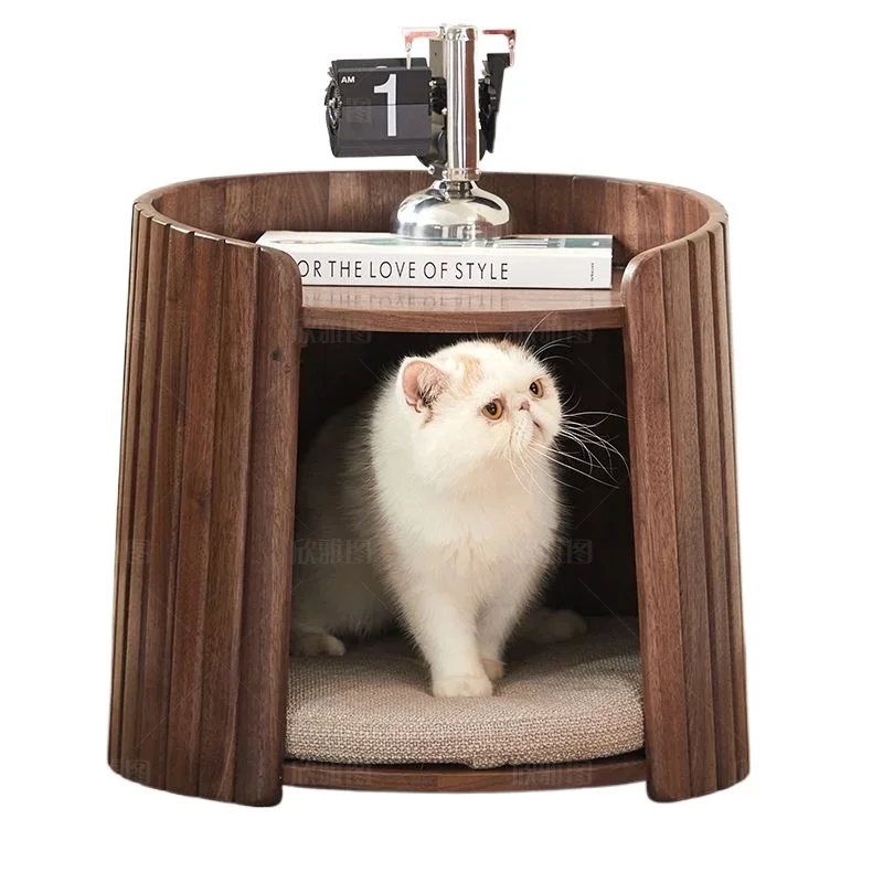 North American black walnut corner a few Nordic solid wood sofa side a few living room cat nest round cat house cat
