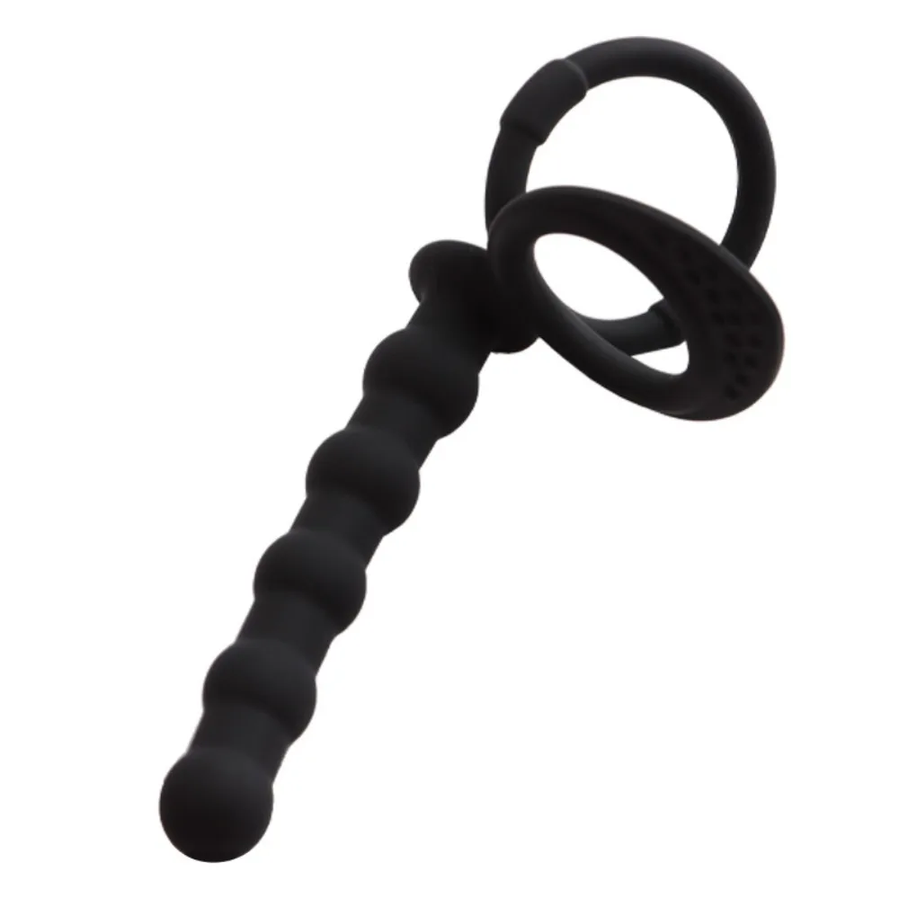 Silicone Beaded Dual Ring Anal Plug, Wavy Shaft Butt Plug with Penis Ring for Men, Adult Intimate Toy 18+