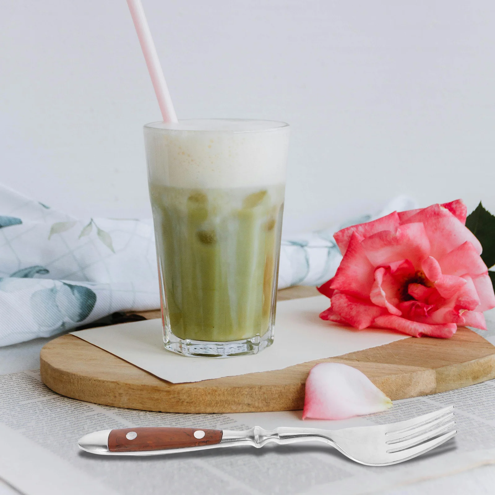 

Stainless Steel Tea Fork Wood Handle Dessert Cake Fruit Fork For Yogurt Ice Cream Mixing Stirring Household Tableware