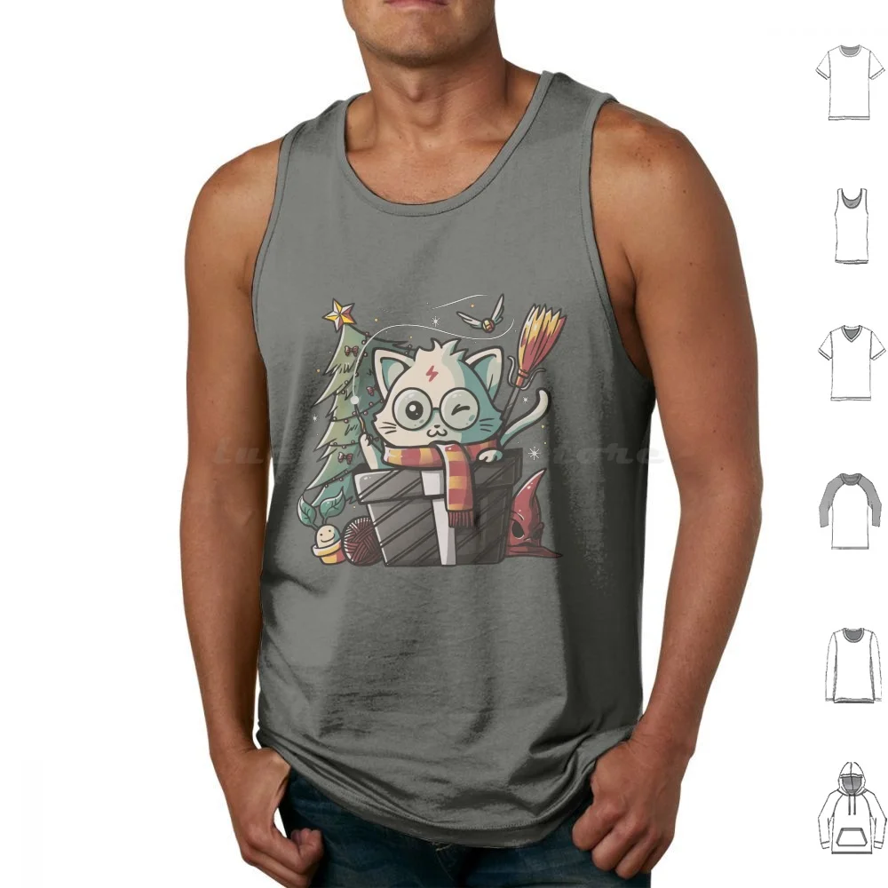 Meowgical Gift Cute Magic Christmas Cat-Light Tank Tops Print Cotton Christmas Funny Cute Meme Christmas Birthday