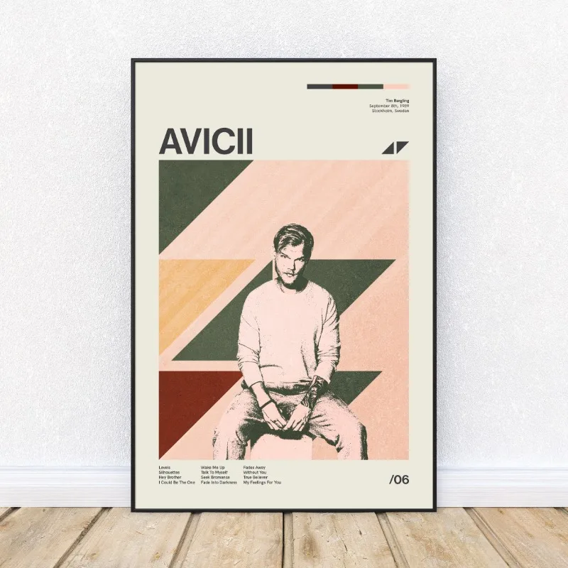 Inspired Avicii DJ Music Modern Retro Art Poster Canvas Painting Wall Prints Picture for Living Room Home Decor