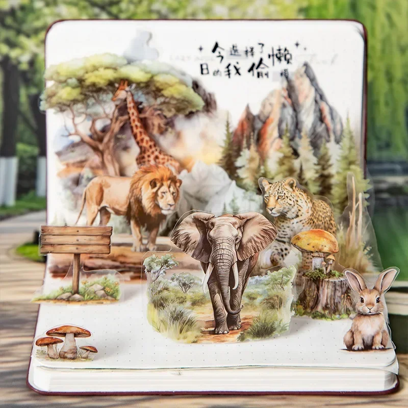 20 Stück/Packung Tierwelt-Serie: 4 große PET-Tierlandschaftsaufkleberbücher für Tagebuchbedarf, 180 x 116 mm