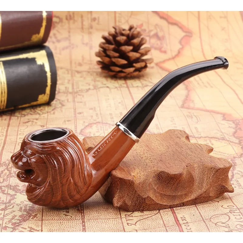 

Lion Resin Pipe Chimney Double Filter Long Smoking Pipes Herb Tobacco Pipe Cigar Grinder Smoke Mouthpiece