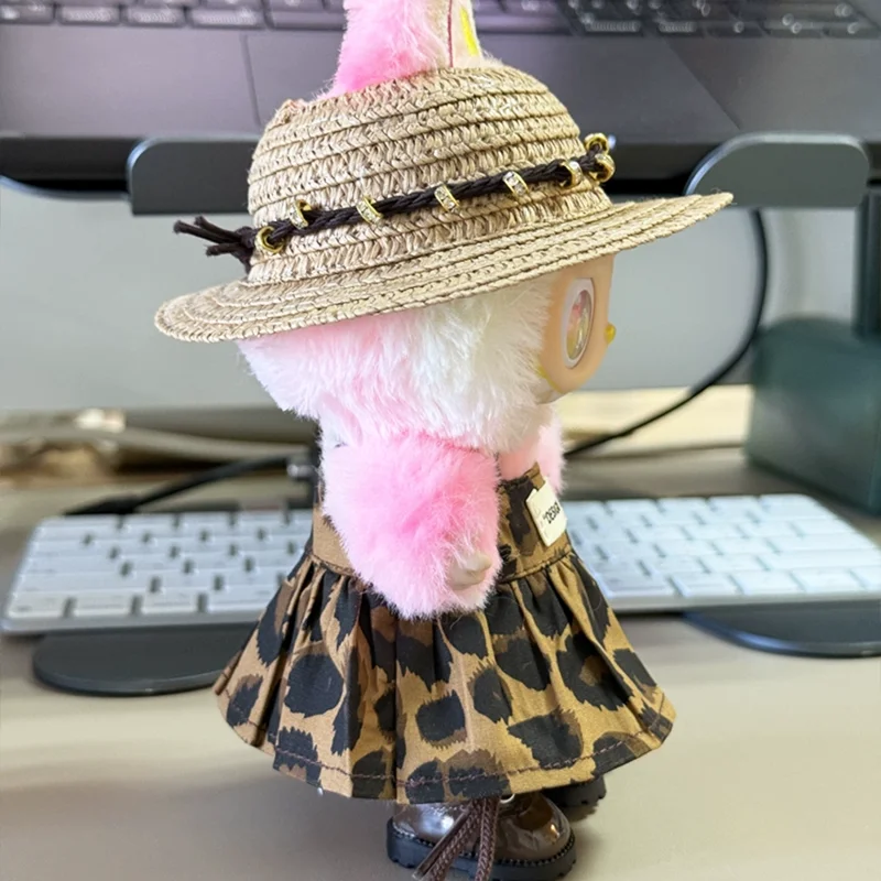 ملابس الدمية الصغيرة إكسسوارات الزي لـ 15-17 سنتيمتر Ropa Labubu و10 سنتيمتر دمية القطن ليوبارد طباعة تنورة قبعة حذاء الملابس