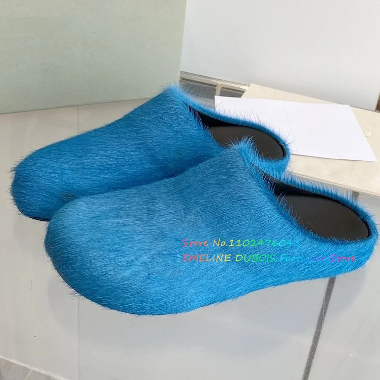 

Horsehair Fur Slippers Covered Toe Flat Platform Mules Woman Designer Clogs Casual Slippers Shoes Outside Women Lazy Shoes