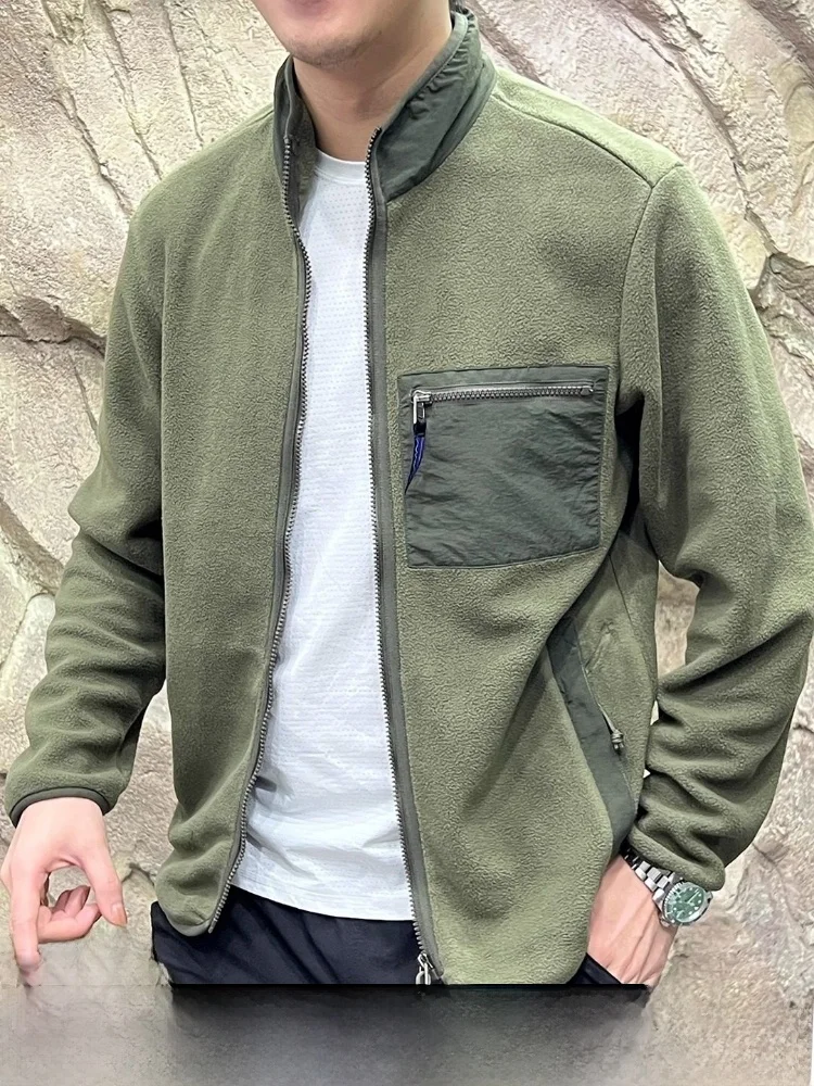 

Outdoor King 3D Tailored Color Blo Fce Lined Windproof Men's Jaet Stand Fit Long Sve Zipper Closure Polyester Fiber