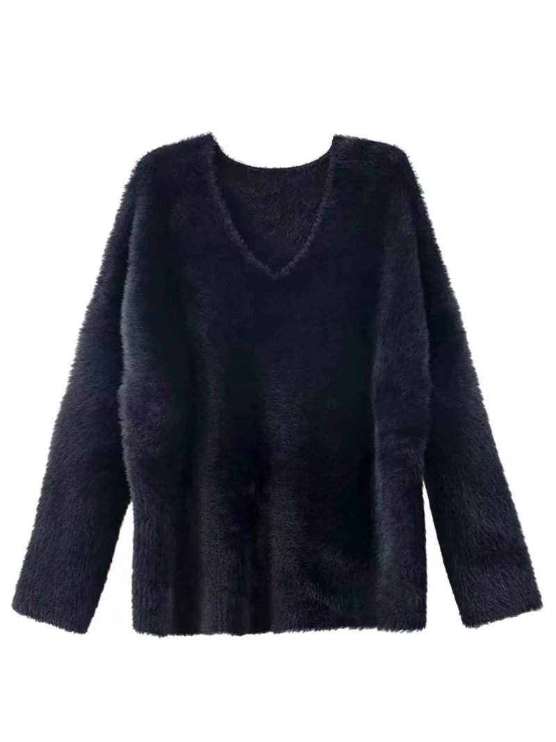 Spring 2025 New Arrival Yimini Loose Fit V-Neck Knitted Top Slimming Warm Sweater Soft Comfortable Overhead Style Women's Fas...