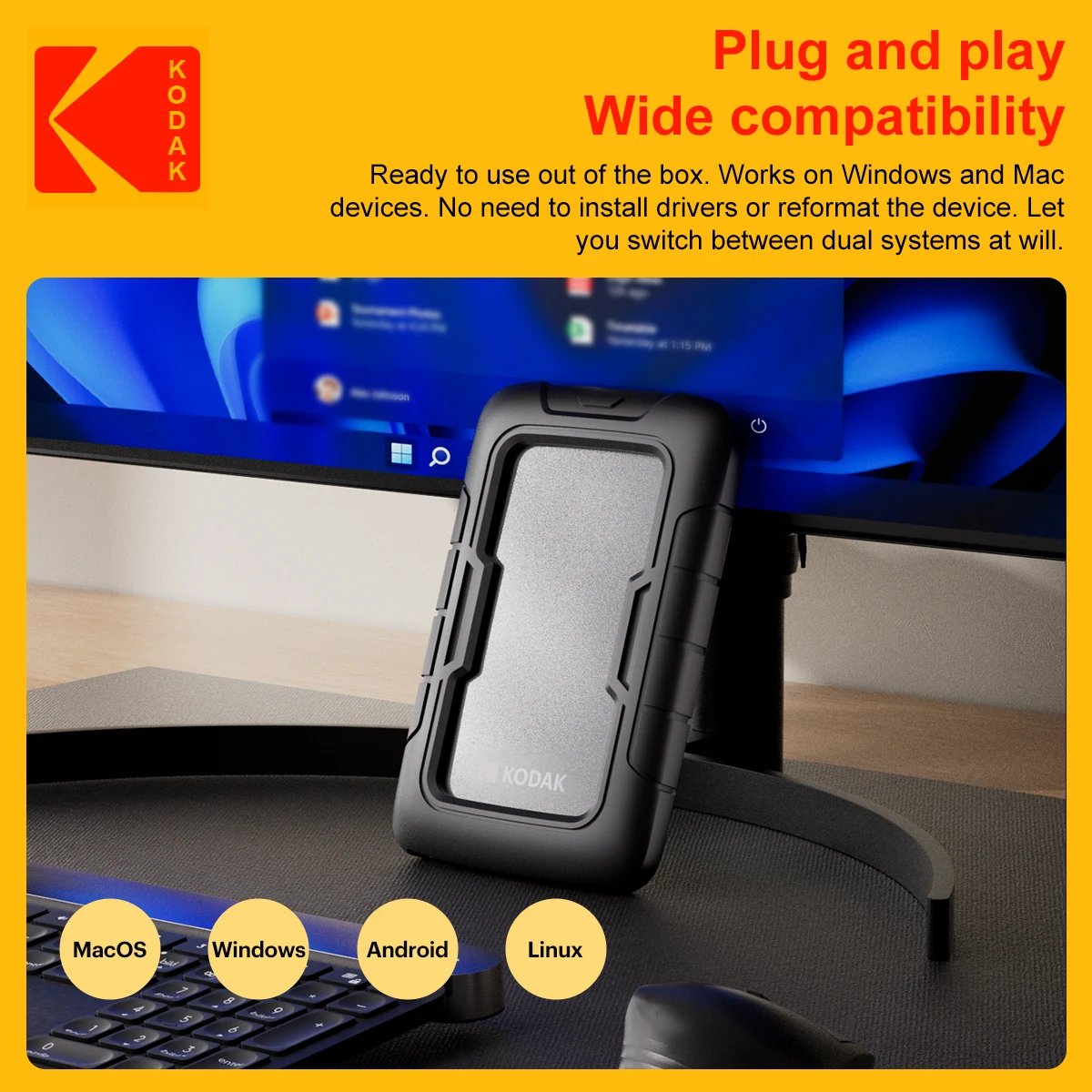 Kodak P110 Tragbare externe Festplatte 500 GB 1T 2T USB3.0 Leichte PHDD mit Silikon-Schutzhülle für PC-Tablets PS5 – Detail 5