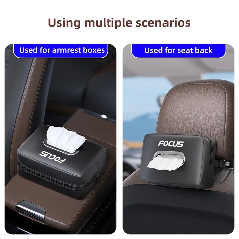 Leather Tissue Box For Ford Focus 2 MK2 MK3 MK1 RS Car Center Console Armrest Seat Back Sunshade Hanging Tissue-Bag Buckle Strap