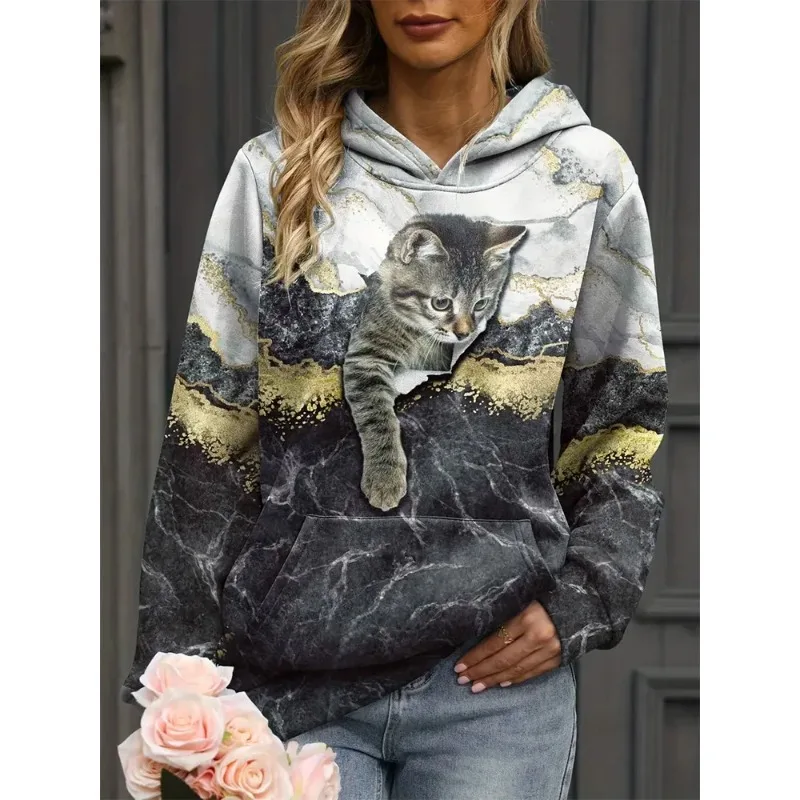 2025 Fun Cat 3D Printed Hoodie Men's and Women's Fashion Animal Leisure Autumn Sportswear Oversized Hoodie Clothing
