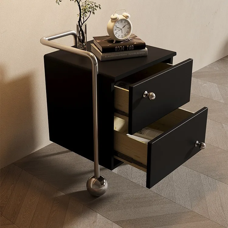 طاولة بجانب السرير لغرفة النوم صغيرة وحديثة وبسيطة مصنوعة من الفولاذ المقاوم للصدأ والخشب الصلب