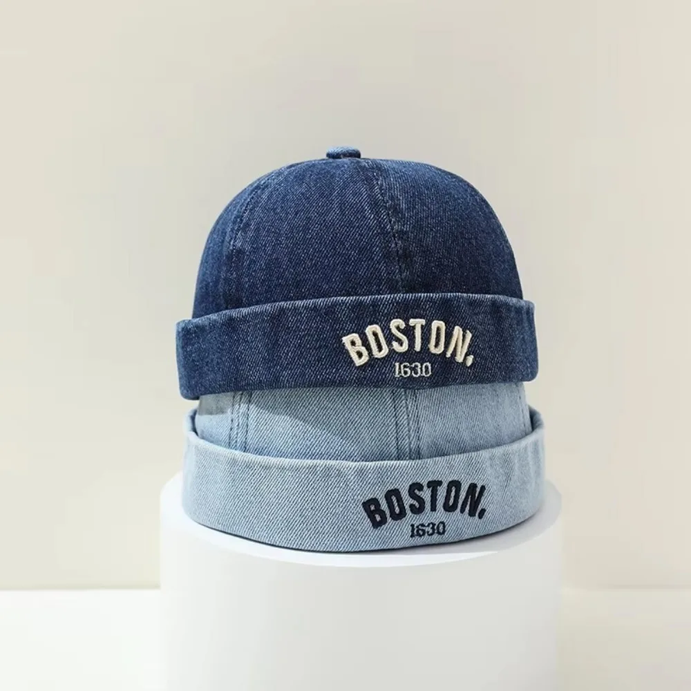 

Fashion Washed Denim Baby Brimless Hat Summer Letter Embroidered Melon Cap Adjustable Kids Docker Caps For Infant Boy Girl