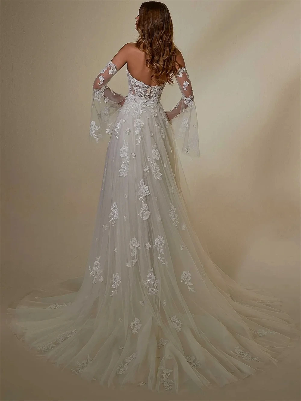 Robe de Mariée Sexy en Dentelle et Tulle, Tenue de Bal de Forme Trapèze, Style Boho, Éducatif, pour ixsur la Plage