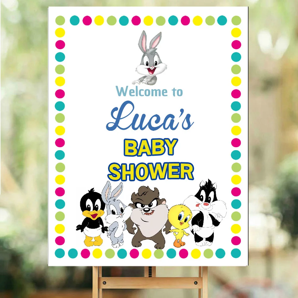 Custom Baby Shower Welcome Sign Custom Name Lonney tunes Baby Shower Welcome Sign for Wedding Birthday Party Direction Signs