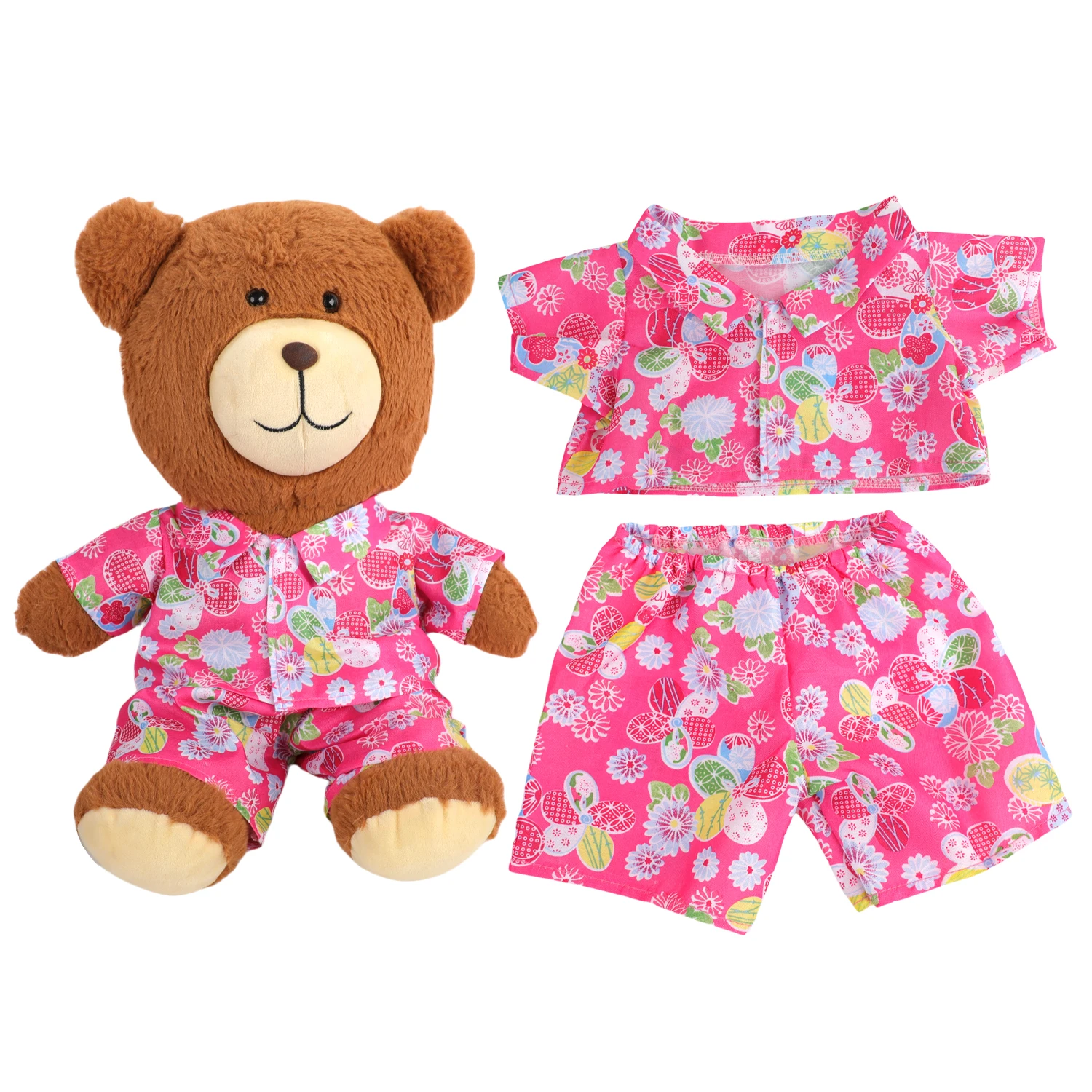 42cm Plush Bear Clothes Cartoon Print Shirt & Shorts Set, Casual Summer Outfit for 16-18 Inch Teddy Bear & Plush Dolls Toy Gift