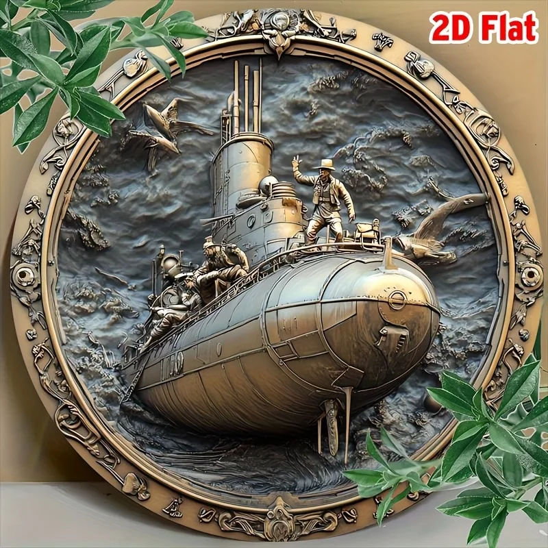 Vintage Vintage Submarine & Nautical Crew 2D Flat Tin Sign - Retro Maritime & Military Themed Wall Decor for Home, Studio, Man C