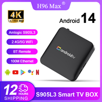 H96 MAX Amlogic S905L3 Androidtv 14.0 4Kx2k@30fps 2.4G/5G Dual WiFi BT4.0+ 100M Ethernet Google Voice Assistant Netflix tvbox