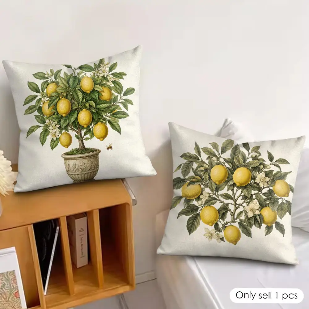 Retro Beautiful Lemon Tree Cushion Cover Square Pillow Bedroom Sofa Leisure Comfort Living Room Home Decoration 40X40