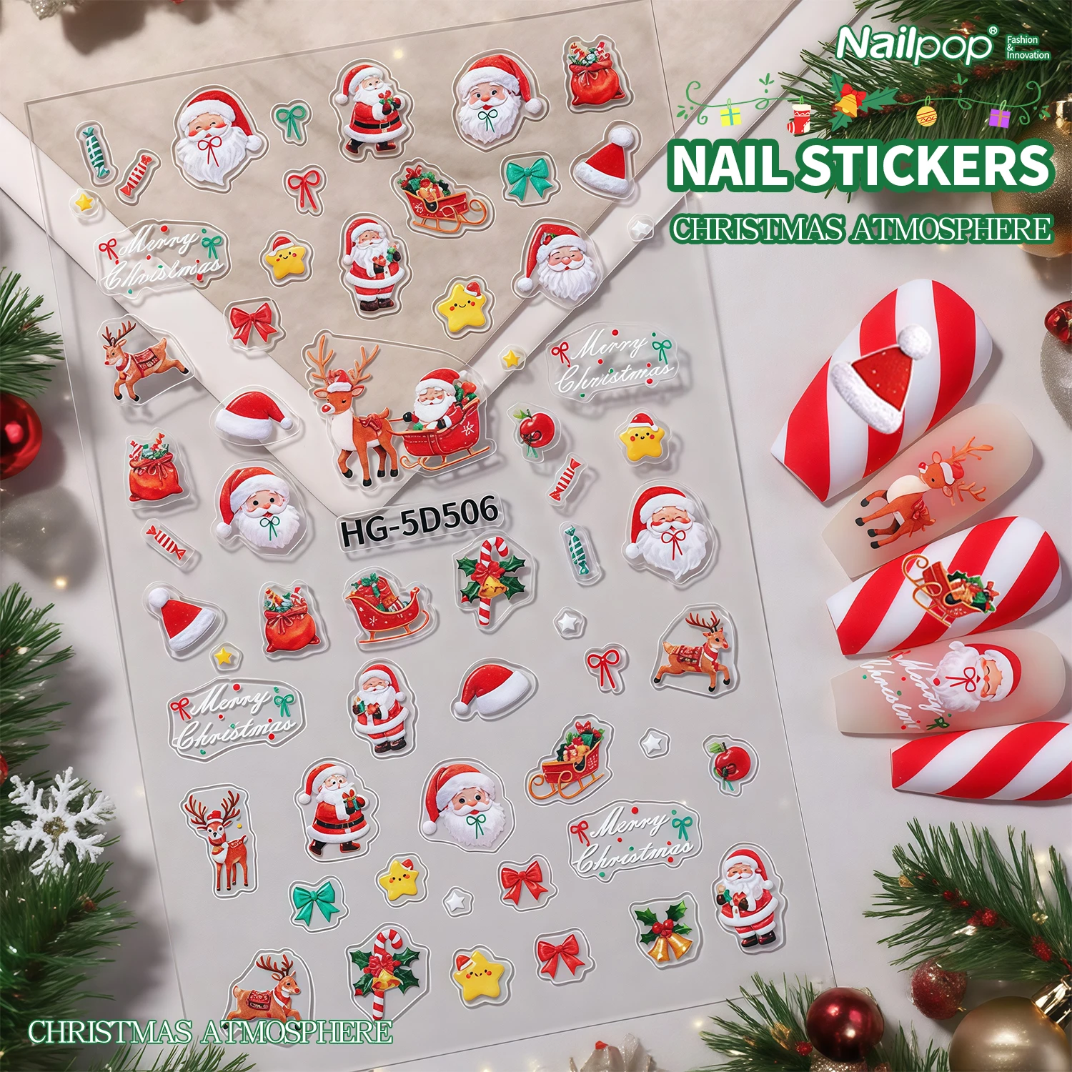 NAILPOP ملصقات الأظافر عيد الميلاد مسمار ملصقات فنية عطلة لتقوم بها بنفسك مسمار الفن الديكور القلب القوس سهلة تطبيق المواد الآمنة الكمال 1 قطعة #4