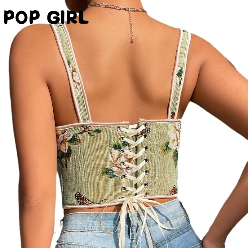 Sexy Blumendruck Apewear Weste Strapl Brtte Damen Svel Top Knoten Krawatte Taille Slim Fit Innenbekleidung