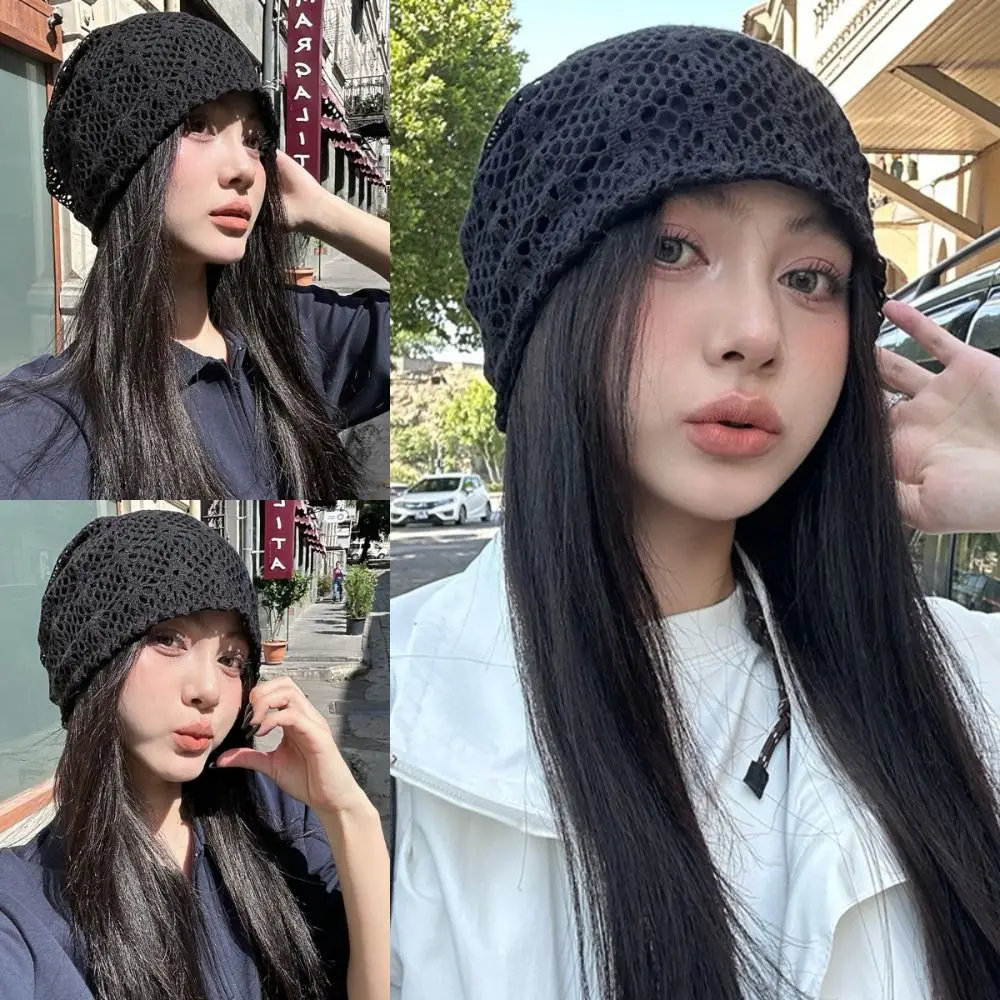 Sweet Hollow Knitted Hat Retro Atmosphere Thin Design Cold Hat Breathable Bandanas Head